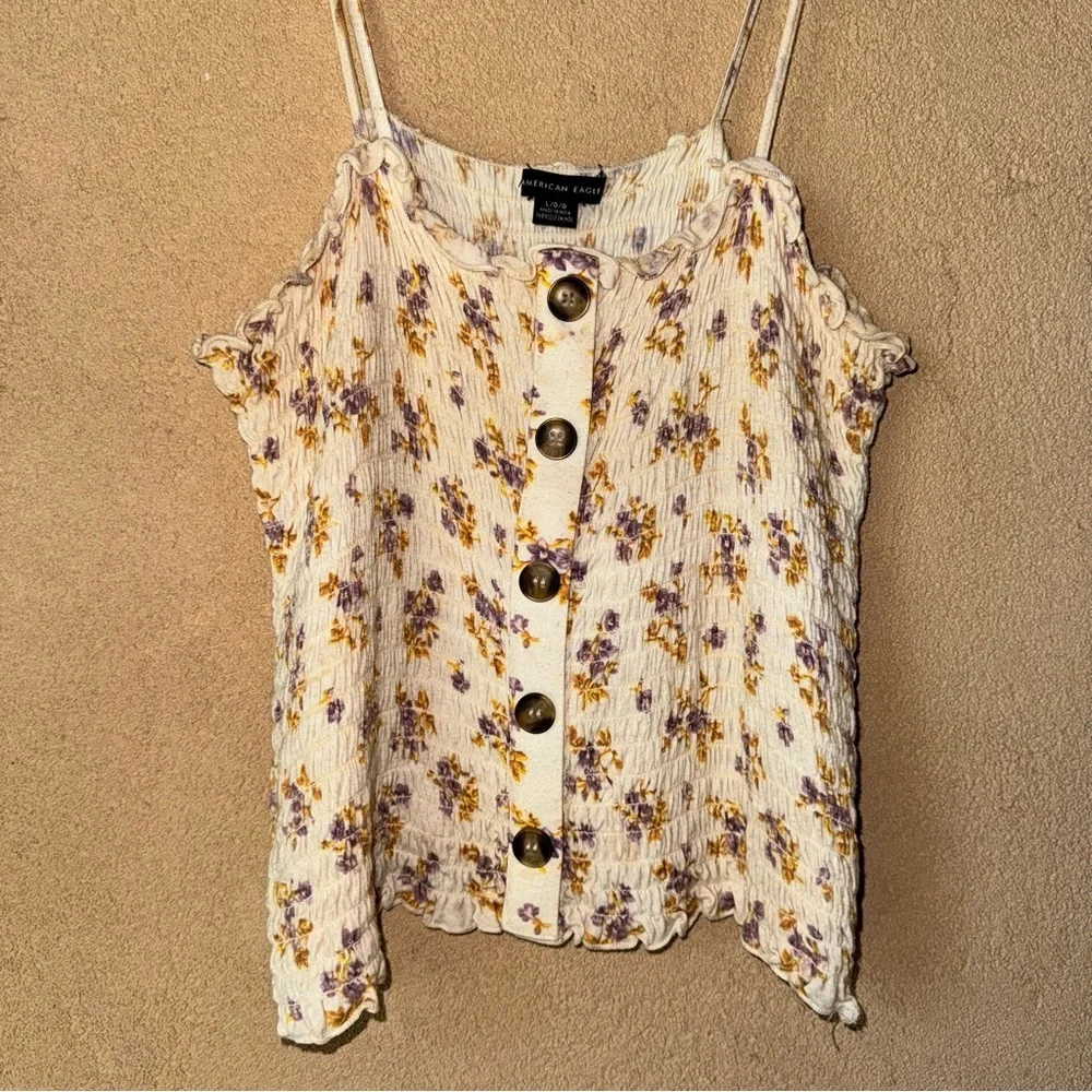 American eagle Floral Button-Down Spaghetti Strap Top cinched - Picture 2 of 6